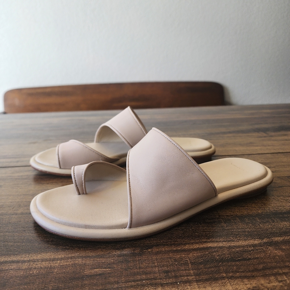 Vince Lukas Slide Sandal Women's Size 7 Birch Sand Leather Toe Strap